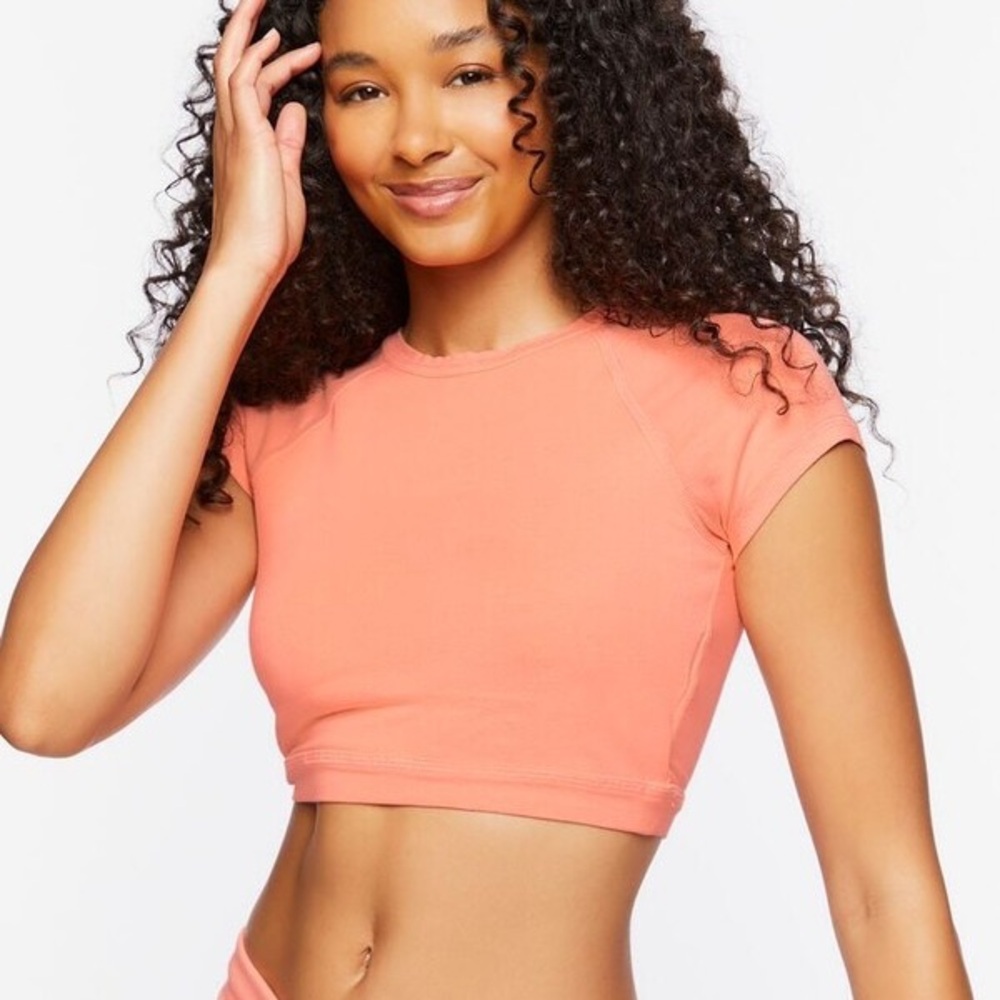 Forever 21 Coral Pink Open-Back Crop Top – Size L